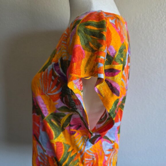 NEW C & C California Artsy Tropical Linen Top Bright Colorful Curved Hem Size M - Picture 4 of 8